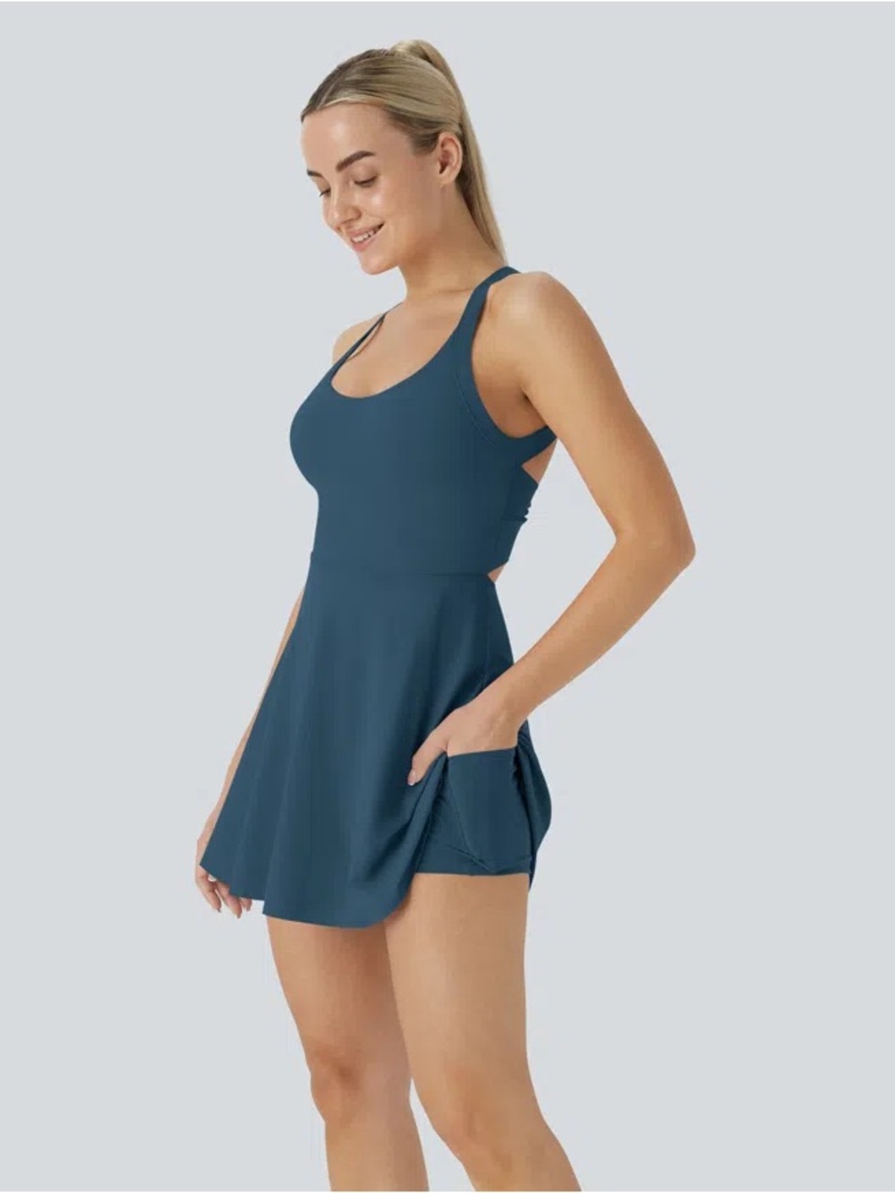Halara SoftlyZero™ Airy Backless Twisted InstantCool Dance - Majolica Blue